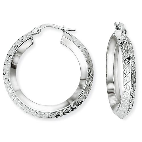 30mm Fancy Hoop Earrings In 9 Carat White Gold