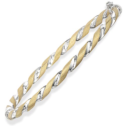 Rhodium Plated Twist Bangle In 9 Carat Yellow Gold