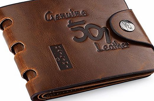 Goldream Quality Mens Fashion Vintage Leather Button Closure Bifold Wallet with Multiple Card Slots and I.D. Window Card Holder BLN2