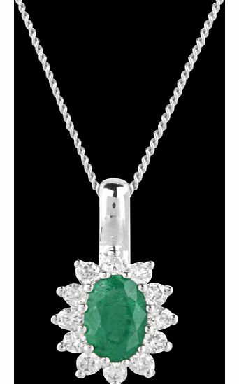 Goldsmiths 18ct Gold Emerald and Diamond Pendant