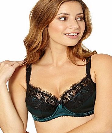 Gorgeous DD   Womens Dark Green Lace Trim Silk Balcony Bra 40G