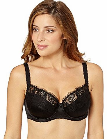 Gorgeous Womens Black Lace Trim Silk Balcony Bra 36F