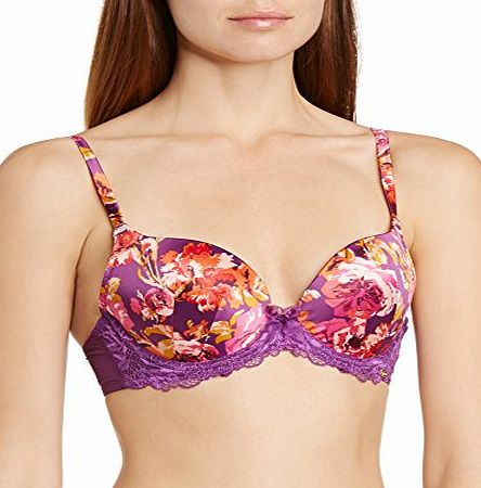 Gossard Womens Botanical Print Padded Plunge Floral Everyday Bra, Purple (Plum), 30D