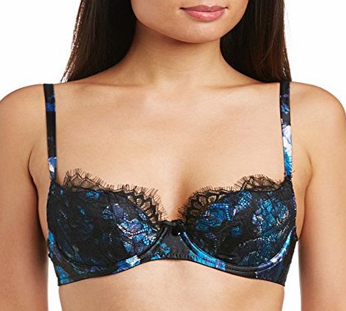 Gossard Womens Temptation Silk Print Padded Balcony Floral Everyday Bra, Blue (Midnight), 36C