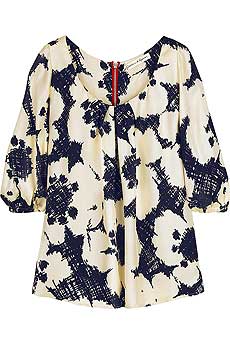 Printed silk smock top