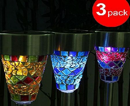 GRDE 3 Pack Originality LED Garden Solar Lights, Nice Lovely Solar Lights, Classy Outside Decoration Lighting, Solar Mosaic Border Garden Lights Garden Decoration Ornaments, For Christmas Wedding Part