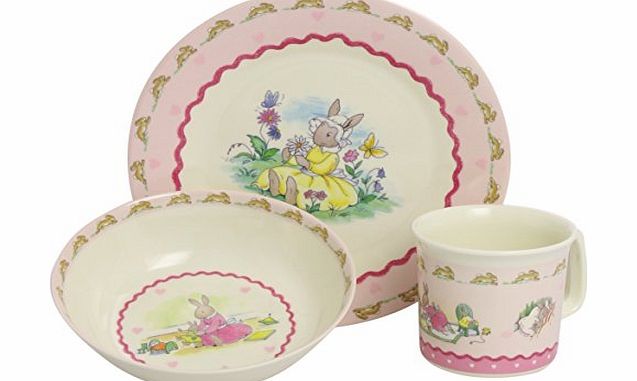 Great Gizmos Bunnykins Pink Bunnies 3 Piece Melamine Set