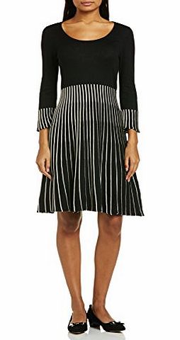 Great Plains Womens Ottoman CONTRST Knit Skater Striped Long Sleeve Dress, Black, Size 12 (Manufacturer Size:Medium)