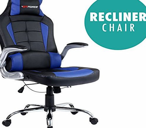 GTFORCE (tm) GTFORCE BLAZE RECLINING LEATHER SPORTS RACING OFFICE DESK CHAIR GAMING COMPUTER (Blue)