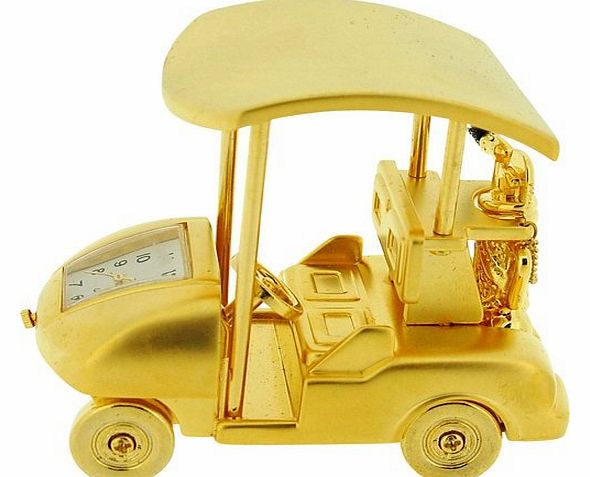 Miniature Golf Buggy-Cart Gold Plated Novelty Collectors Desktop Clock IMP1073