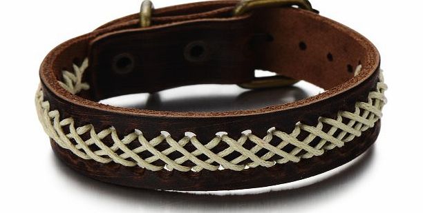 H C Fashion Mens Brown Leather Bracelet Genuine Leather Bangle Interwoven Design