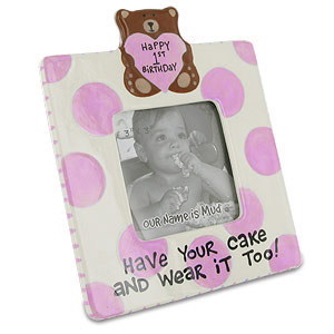 Happy 1st Birthday Bear Pink Girl Photo Frame