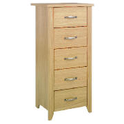 5 Drawer Tall Chest, Oak