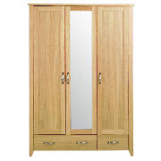 Triple Wardrobe With Mirror, Oak