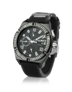 Challenger - Women` Black Crystal Rubber Strap Chrono Watch