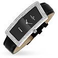 Haurex Femme - Swarovski Framed Black Leather Dress Watch