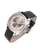 Haurex Flame Women` Black Leather Chronograph Watch