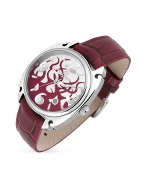 Haurex Flame Women` Red Leather Date Watch