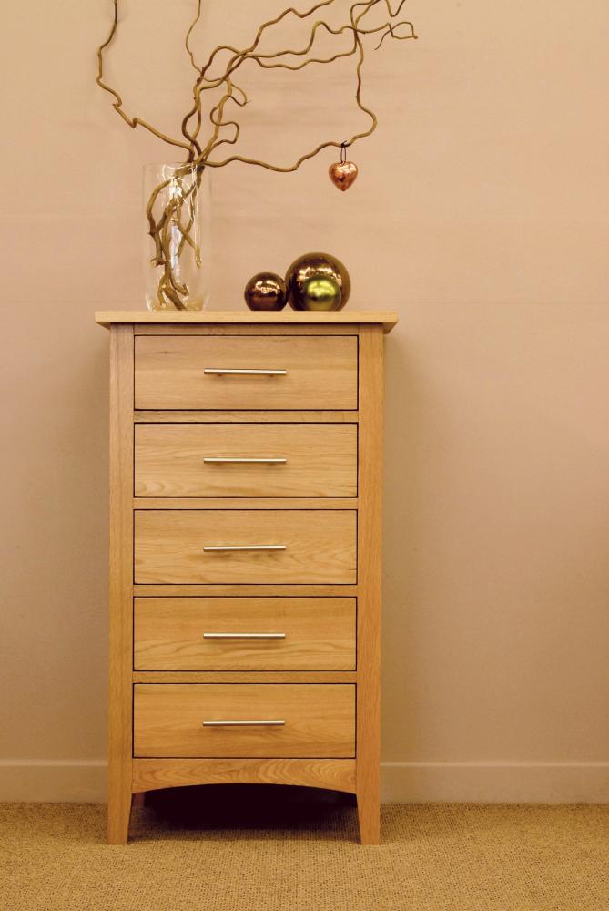 Oak 5 Draw Slim Chest/Tallboy