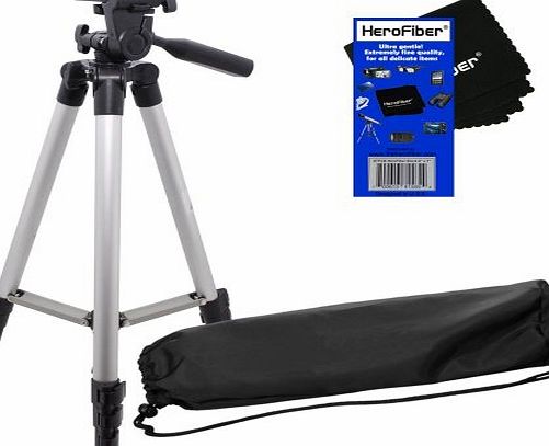 50``/127 Cm Light Weight Aluminum Photo/Video Tripod & Carrying Case for Olympus Evolt E300, E330, E410, E420 E450, E500, & E520 Digital Cameras w/ HeroFiber Ultra Gentle Cleaning Cloth