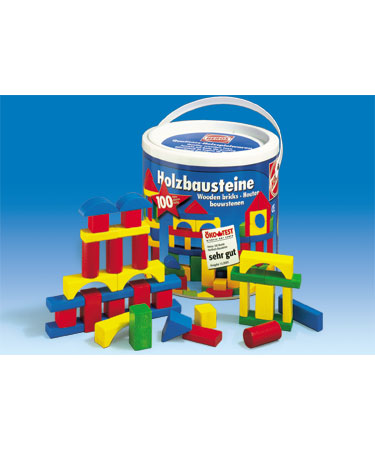 Heros Wooden Toys 100 pc COLOURED BUILDING BLOCK SET.