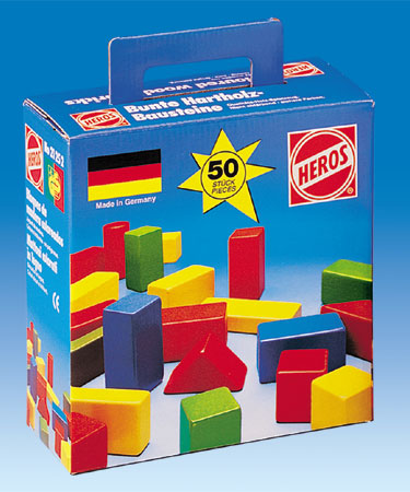 Heros Wooden Toys 50 pc COLOURED BUILDING BLOCK SET