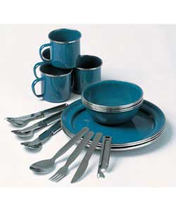 Blue Enamel 4 Person Dinner Set