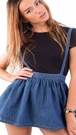 HIDDENFASHION Hidden Fashion Womens Ladies Crosshatch denim Short Skater Skirts with Braces [BLUE_8]