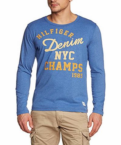 Hilfiger Denim Mens Crew Neck Long Sleeve T-Shirt - Blue - Blau (BRIGHT COBALT-PT 973) - XX-Large