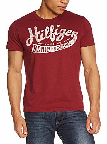 Hilfiger Denim Mens Federer CN Crew Neck Short Sleeve T-Shirt, Red (Cabernet), Large