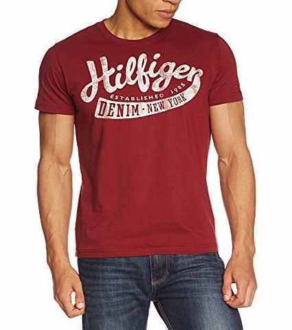 Hilfiger Denim Mens Federer CN Crew Neck Short Sleeve T-Shirt, Red (Cabernet), Medium