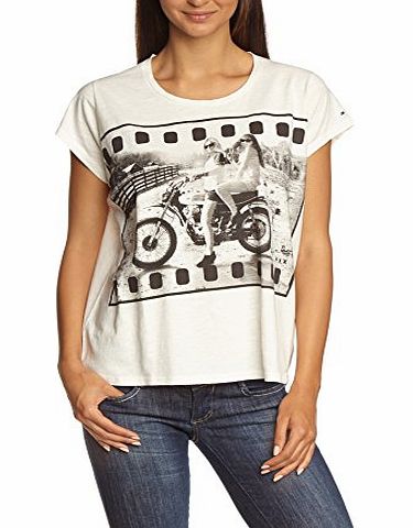 Hilfiger Denim Womens Enima Cn Crew Neck Short Sleeve T-Shirt, White (Egret/Peacoat), Size 8 (Manufacturer Size:X/Small)