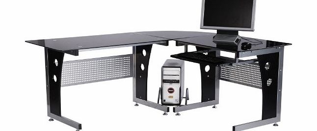 Homcom Glass Corner Computer Desk for Home Office Furniture Workstation New PC Black