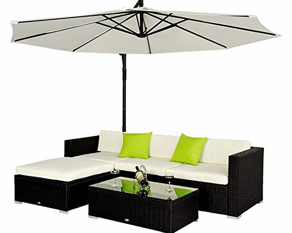 Homcom  5pc Rattan Wicker Conservatory Furniture Garden Corner Sofa Outdoor Patio Furniture Set Aluminium Black (Parasol Not Included)