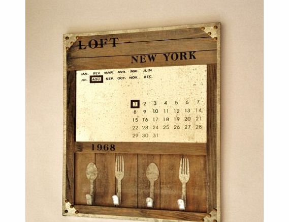 Homes on Trend LOFT STYLE WOODEN VINTAGE CALENDAR BOARD MAGNETIC METAL PANEL RETRO CHIC DESIGN