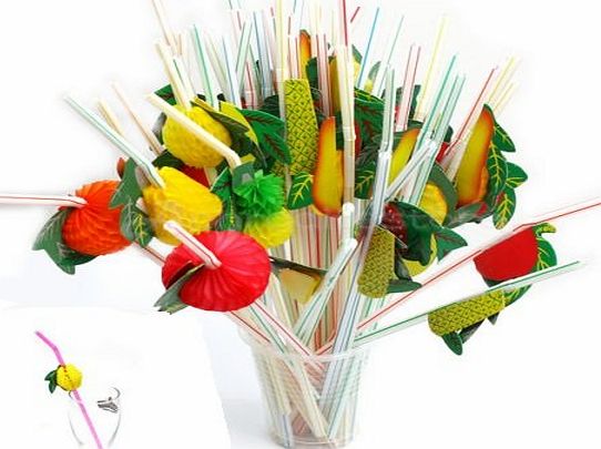 Homgaty 50PCS 3D Fruit Cocktail Drinking Straws Assorted Party Hawaiian Theme Decoration