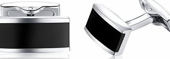 Honey Mens Stainless Steel Black Rectangle Business Wedding Black Cufflinks