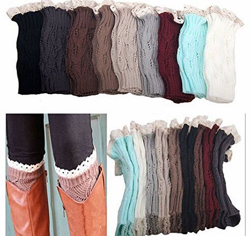 ILOVEDIY White Crochet High Knitted Lace Boot Cuffs Toppers for Women Girls Leg Warmers Socks