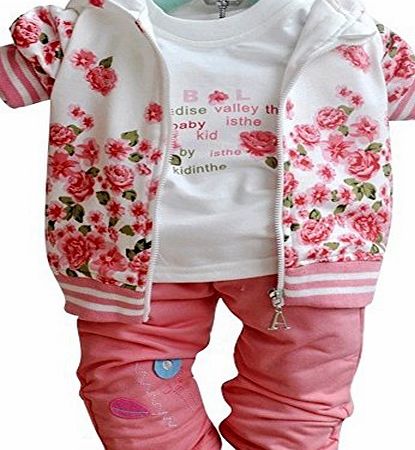 Hotportgift Kids Baby Girls Winter Long Sleeve T-shirt Hoodies Jacket Pants 3 PCS Suit Ou...