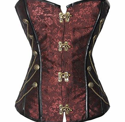 Hotportgift Ladies Sexy Dark Red Steampunk Gothic Punk Boned Corset with Chain Stud Detail (L)