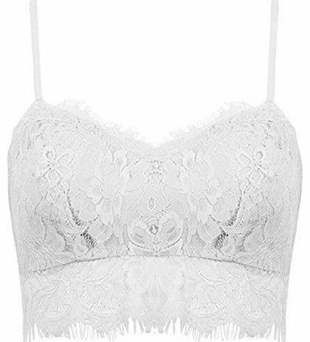 Womens Eyelash Lace Bralet Bra Top Cropped Crop Top (L(UK8), White)