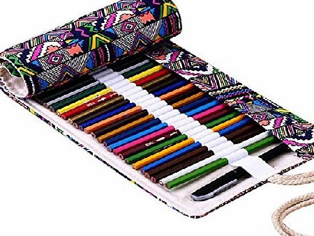 Hrph New 36/48/72 Holes Canvas Wrap Roll Up Pencil Bag Pen Case Holder Storage Pouch