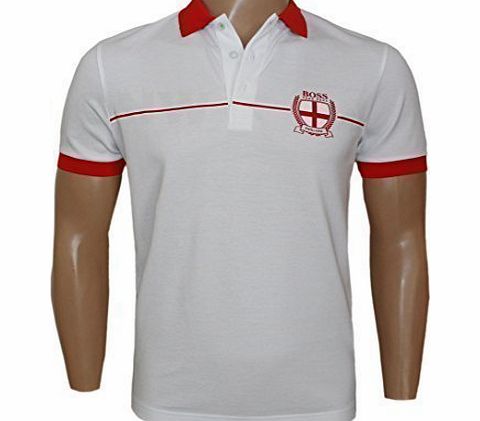 Hugo Boss  MENS GR PADDY FLAG, ENGLAND POLO SHIRT, T-SHIRT WHITE Size S,M,L,XL,XXL (XL, White)