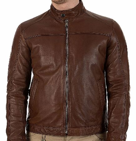 Boss Niwen Leather Jacket Brown