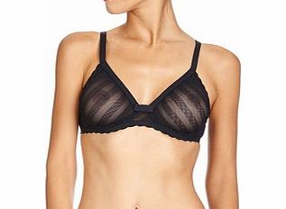 Black striped mesh full-cup bra