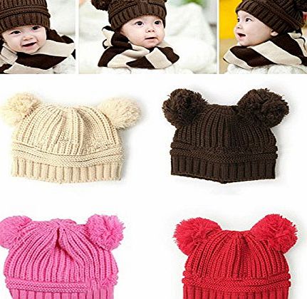 HuntGold 1X Girl Boy Baby Dual Ball Knitted Sweater Cap Winter Autumn Warm Hat(beige)