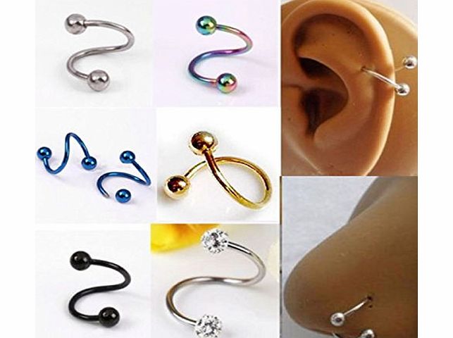 2 X Stylish Multifunction Unisex S Twist Nose Lip Eyebrow Ring Earring Nose Stud(silver)