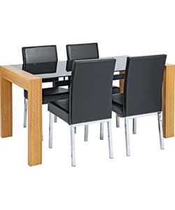 Fusion Black/Oak Finish Dining Table & 4