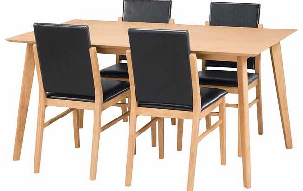 Riley Oak Veneer Dining Table and 4 Black