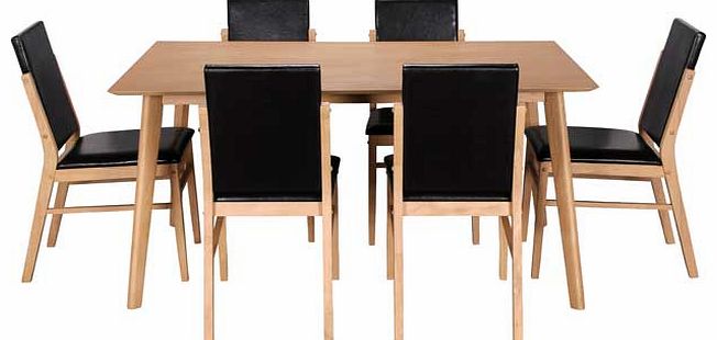 Riley Oak Veneer Dining Table and 6 Black